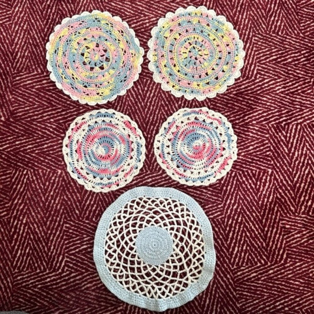 Vintage Crochet Pastel Color Doily’s - Accent Decor-